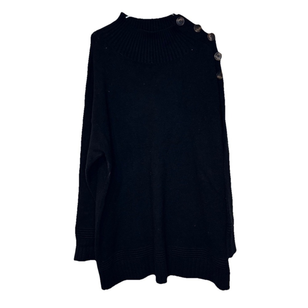 Anthropologie Womens Sweater Mock Neck Knit Batwing Button Detail Black Large